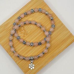 Set of two rose quartz bracelets